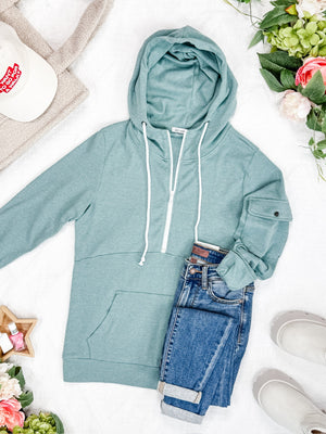 Pixie Pocket Halfzip Hoodie - Sage