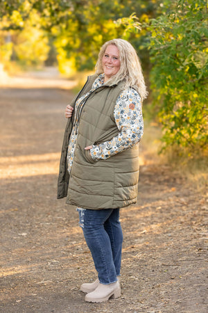 Harlow Long Vest - Olive