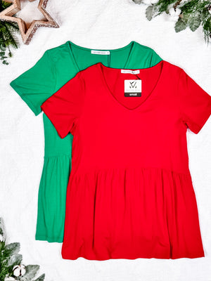 Sarah Ruffle Short Sleeve - Green