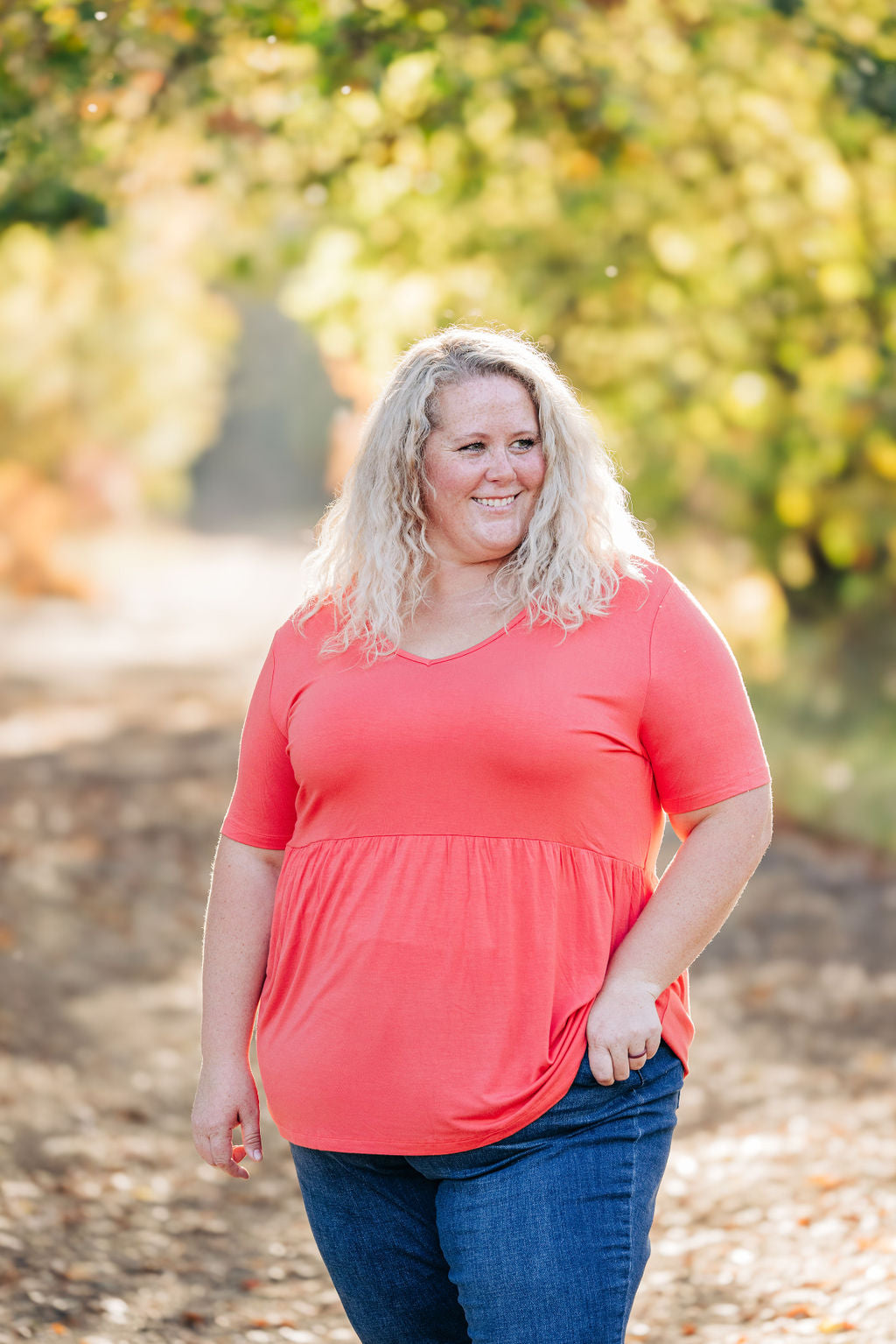 Sarah Ruffle Short Sleeve - Deep Coral