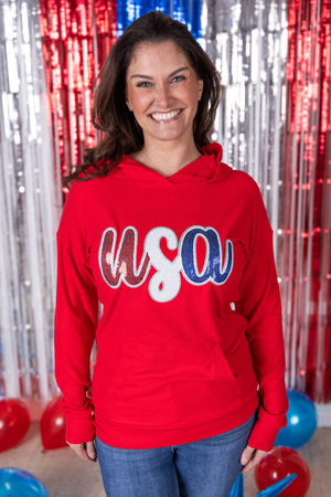 Corrine Hoodie - Red USA Sequin