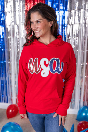 Corrine Hoodie - Red USA Sequin