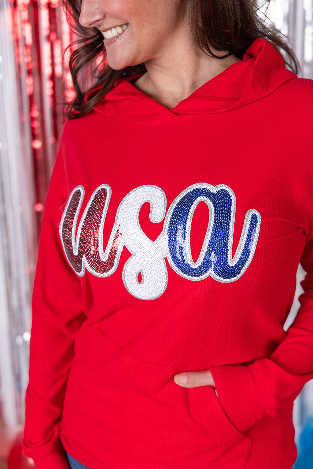Corrine Hoodie - Red USA Sequin