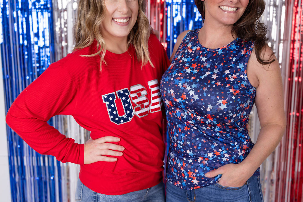 Corrine Pullover Top - Red USA Flag
