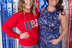 Corrine Pullover Top - Red USA Flag