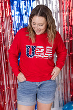 Corrine Pullover Top - Red USA Flag
