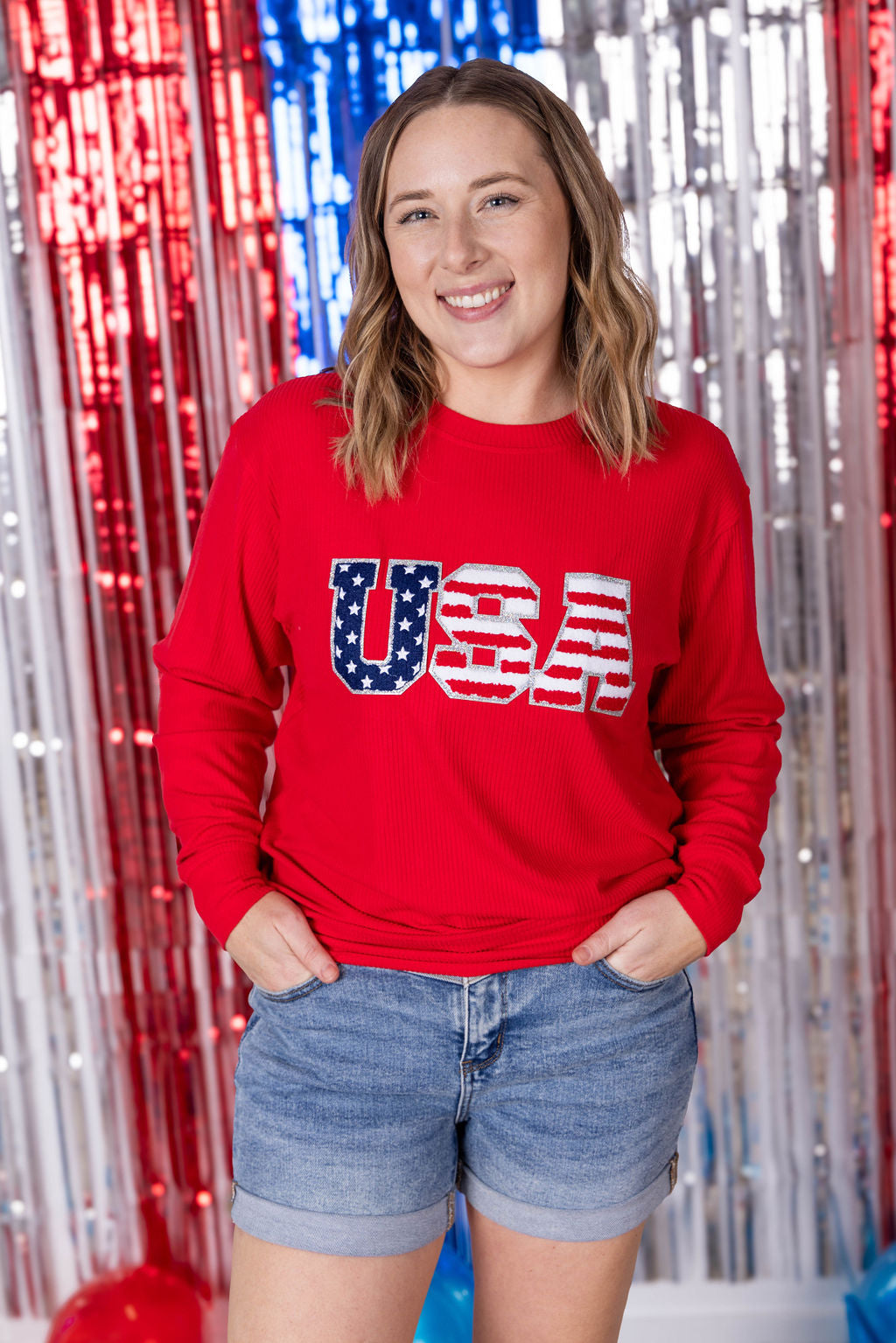 Corrine Pullover Top - Red USA Flag