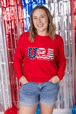 Corrine Pullover Top - Red USA Flag
