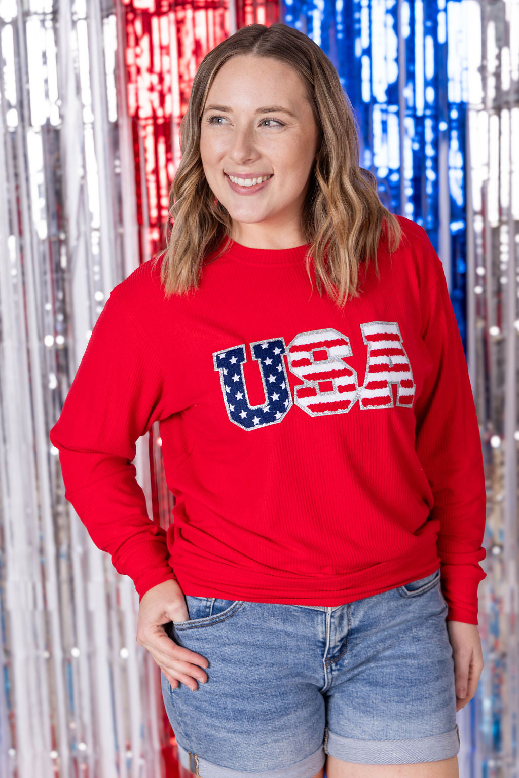 Corrine Pullover Top - Red USA Flag