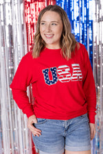 Corrine Pullover Top - Red USA Flag