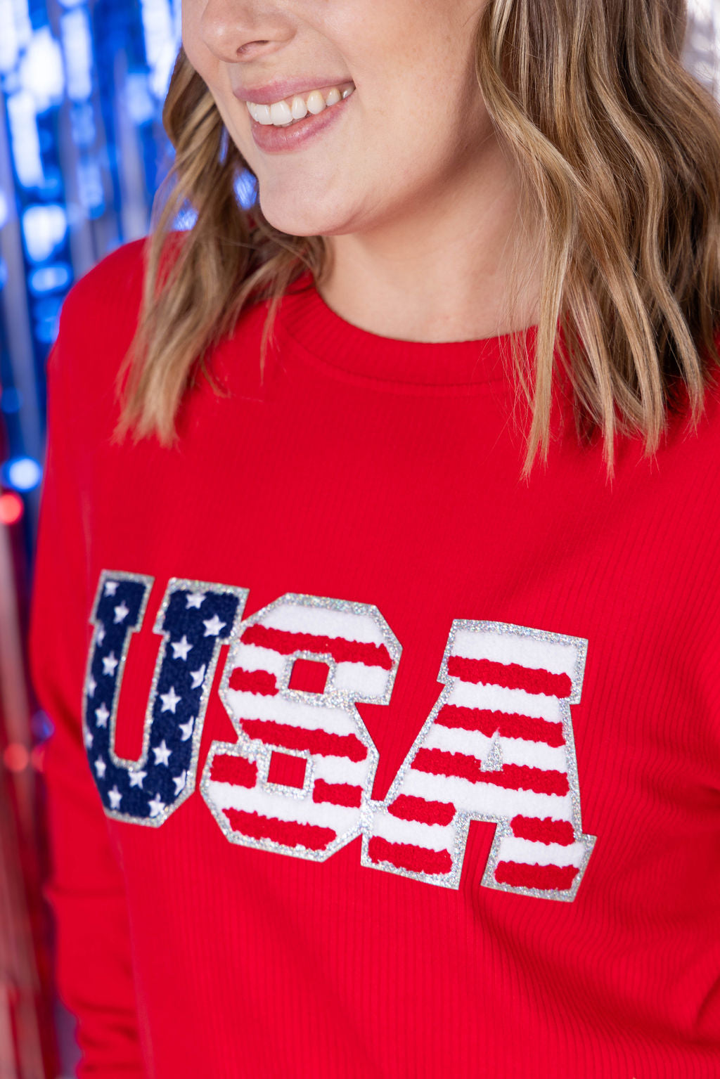 Corrine Pullover Top - Red USA Flag