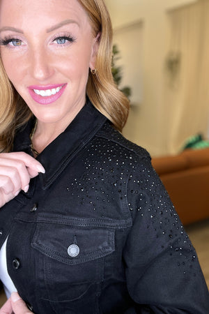 Reese Rhinestone Denim Jacket in Black