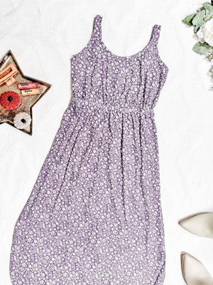 Reagan Ribbed Midi Dress - Lavender Floral