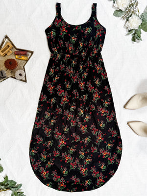 Reagan Ribbed Midi Dress - Black Floral