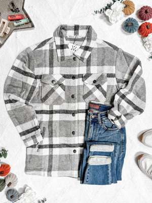 Norah Plaid Shacket - Classic Grey and White