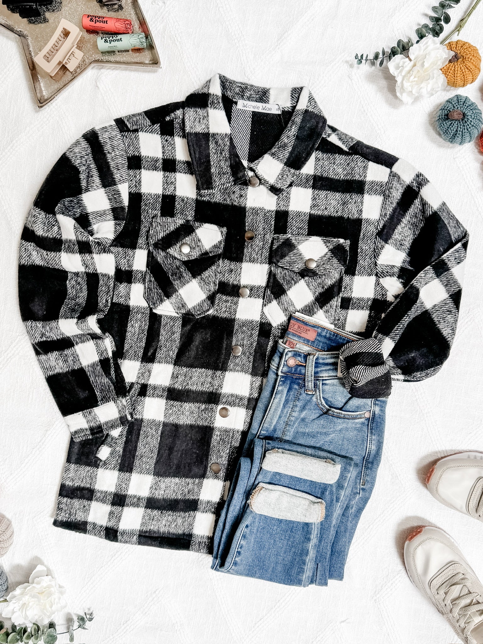 Norah Plaid Shacket - Classic Black and White