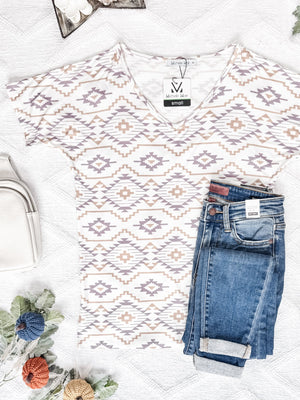 Chloe Cozy Tee - Purple and White Geometric