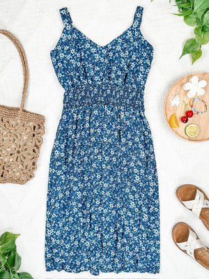 Cassidy Midi Dress - Blue Floral Mix