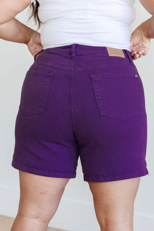 Jenna High Rise Control Top Cuffed Shorts in Purple