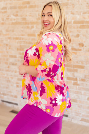 Lizzy Top in Coral and Magenta Painted Floral