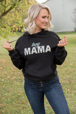 Boy Mama Graphic Hoodie in Black