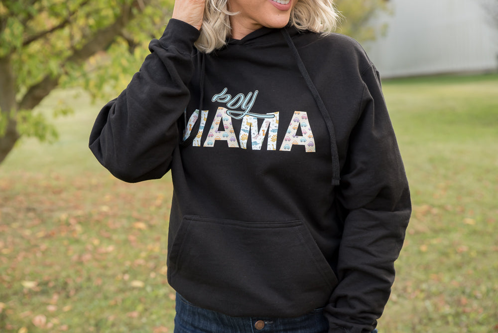 Boy Mama Graphic Hoodie in Black