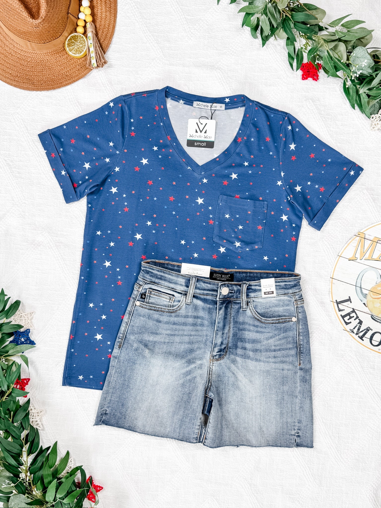 Sophie Pocket Tee - Blue Liberty Stars