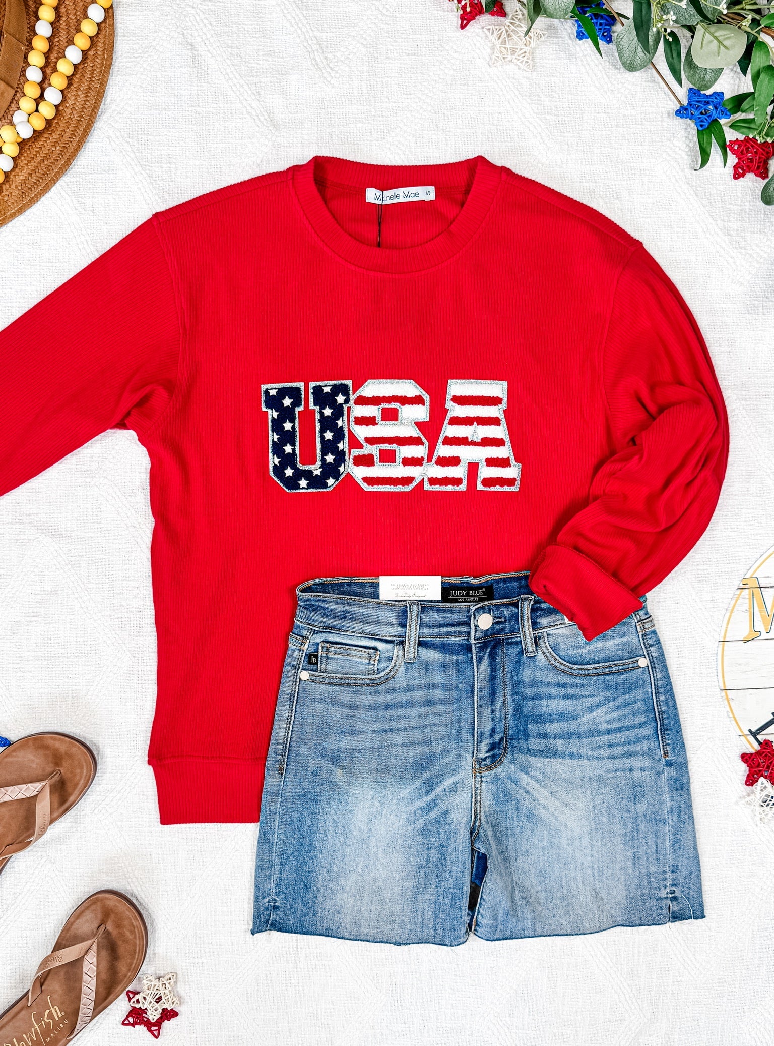 Corrine Pullover Top - Red USA Flag