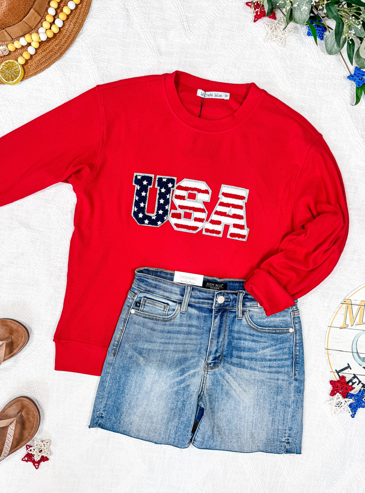 Corrine Pullover Top - Red USA Flag