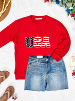 Corrine Pullover Top - Red USA Flag