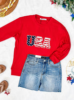 Corrine Pullover Top - Red USA Flag