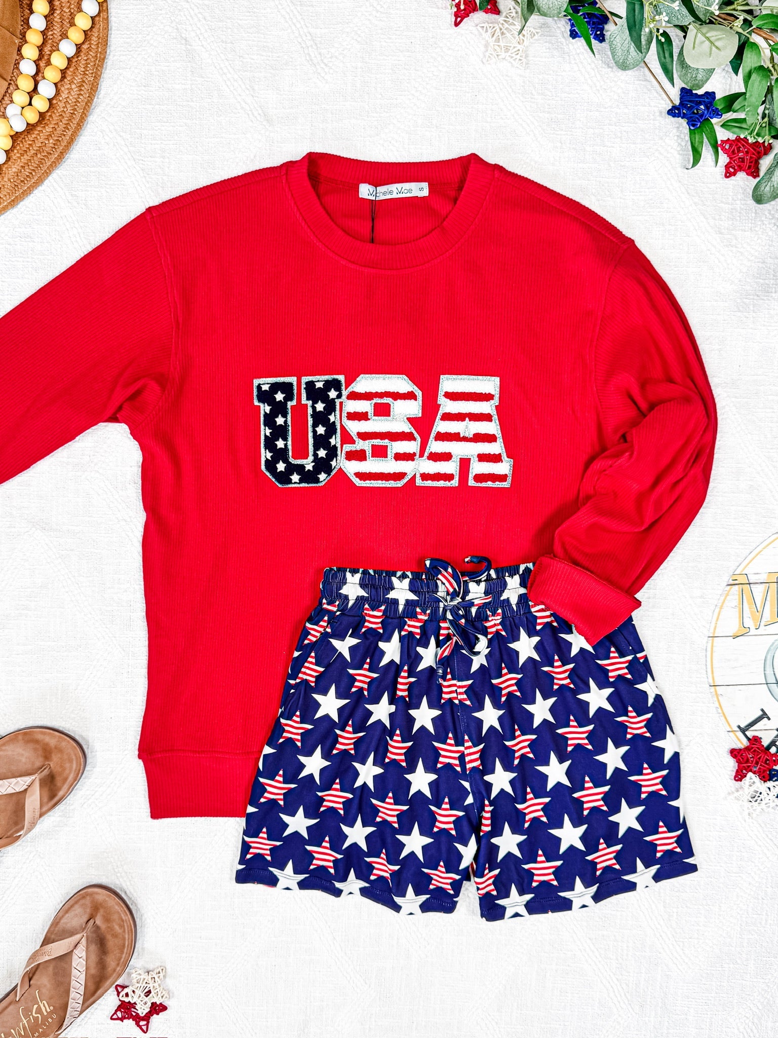 Corrine Pullover Top - Red USA Flag