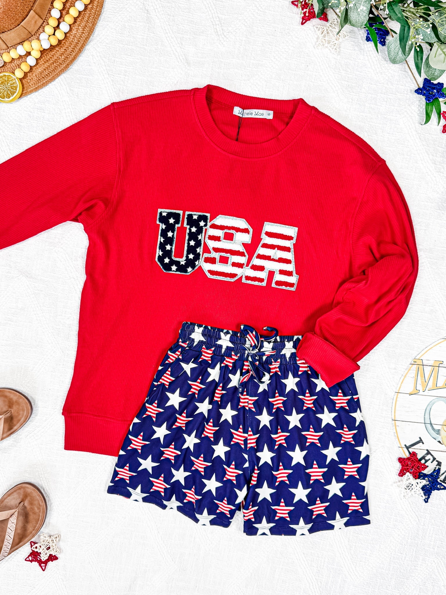 Corrine Pullover Top - Red USA Flag