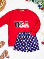 Corrine Pullover Top - Red USA Flag