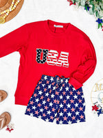 Corrine Pullover Top - Red USA Flag