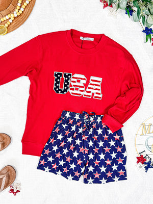 Corrine Pullover Top - Red USA Flag