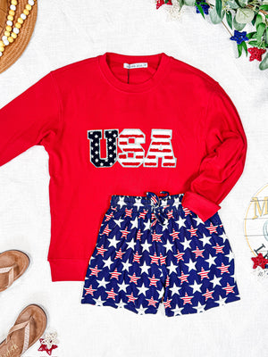 Corrine Pullover Top - Red USA Flag