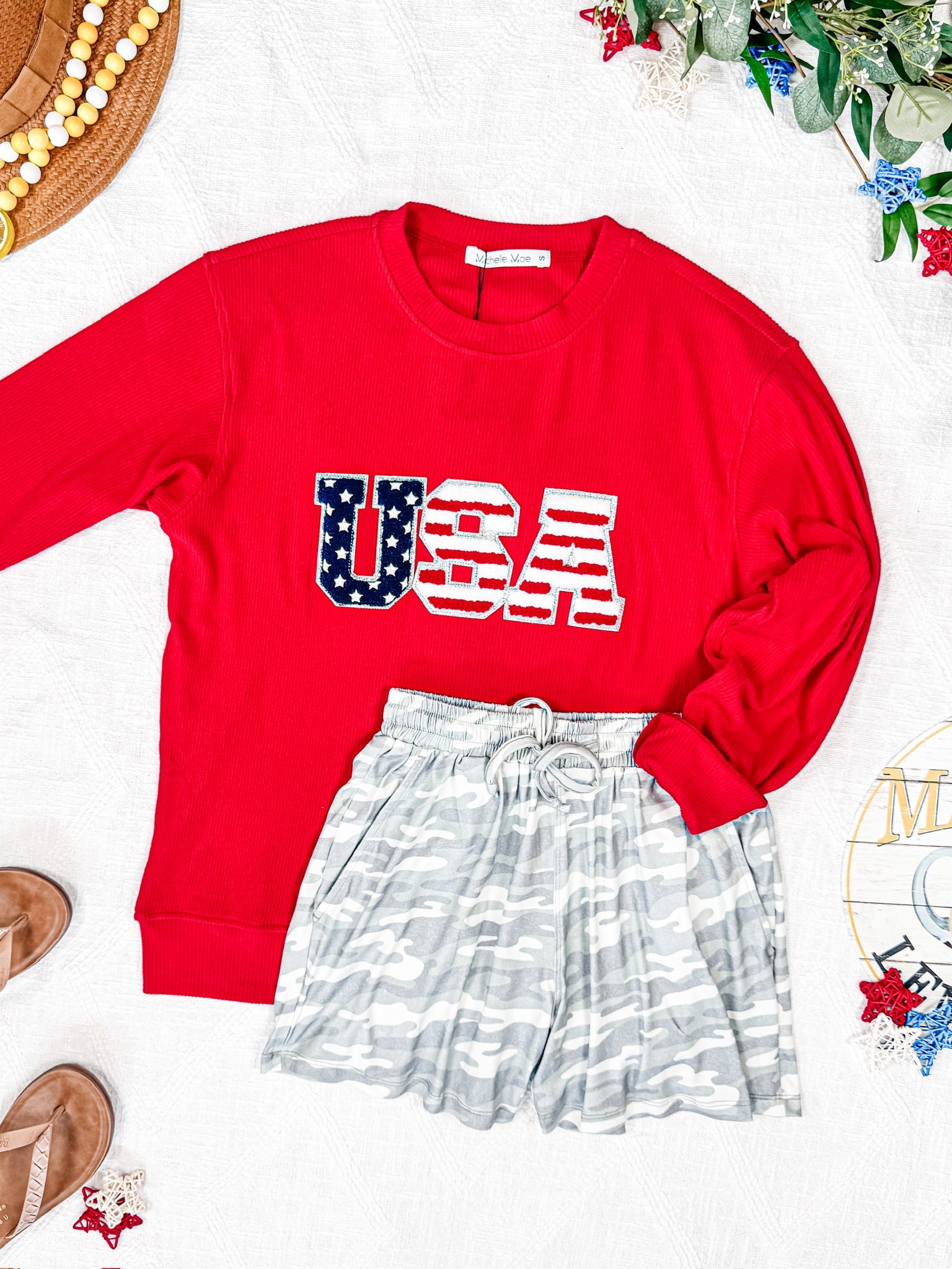 Corrine Pullover Top - Red USA Flag