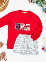 Corrine Pullover Top - Red USA Flag