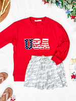 Corrine Pullover Top - Red USA Flag