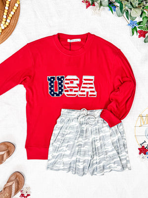 Corrine Pullover Top - Red USA Flag