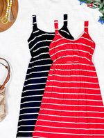 Reagan Ribbed Midi Dress - Midnight Navy Stripes