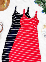 Reagan Ribbed Midi Dress - Midnight Navy Stripes