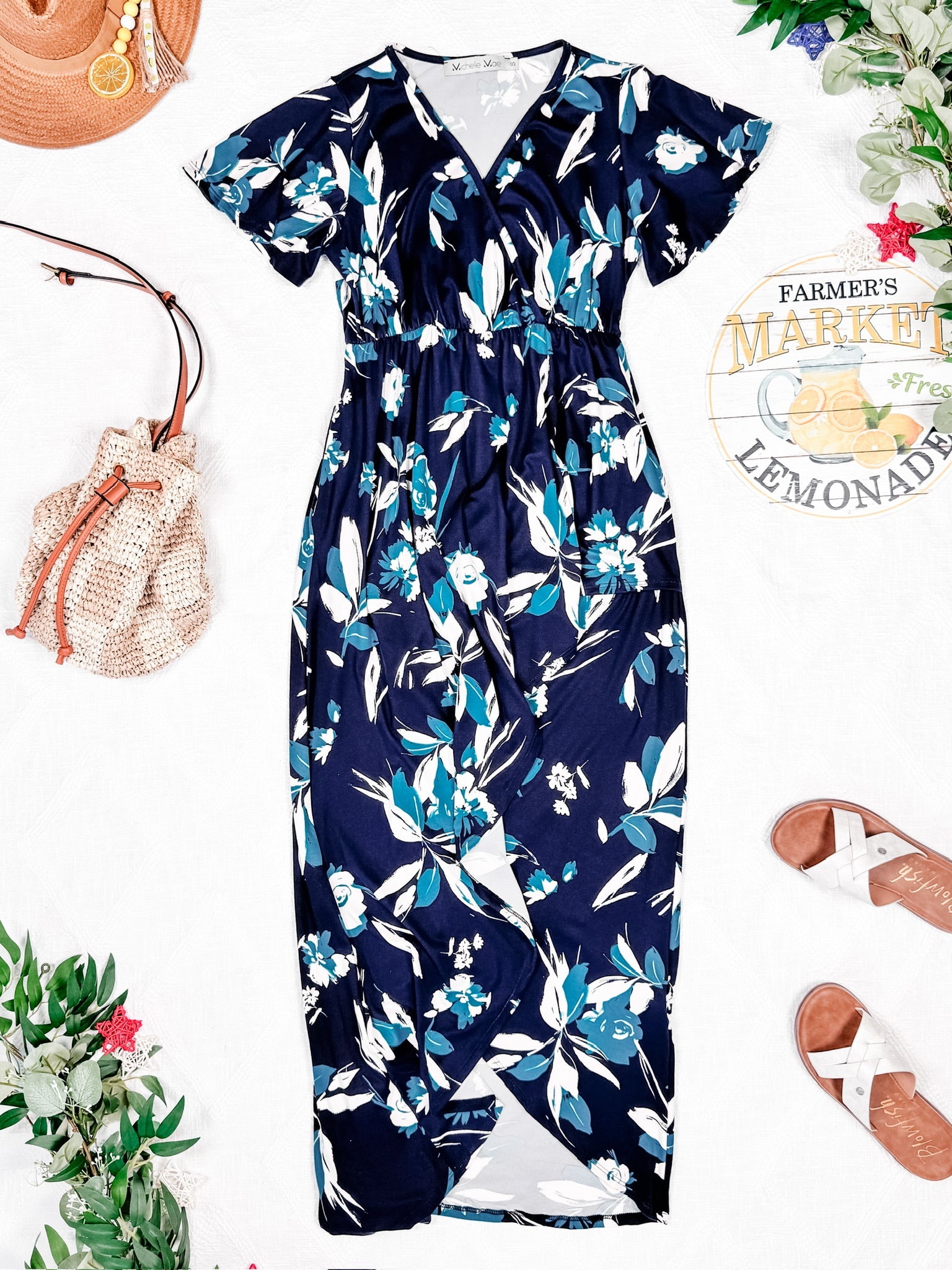 Harley High-Lo Dress - Navy and Teal Floral