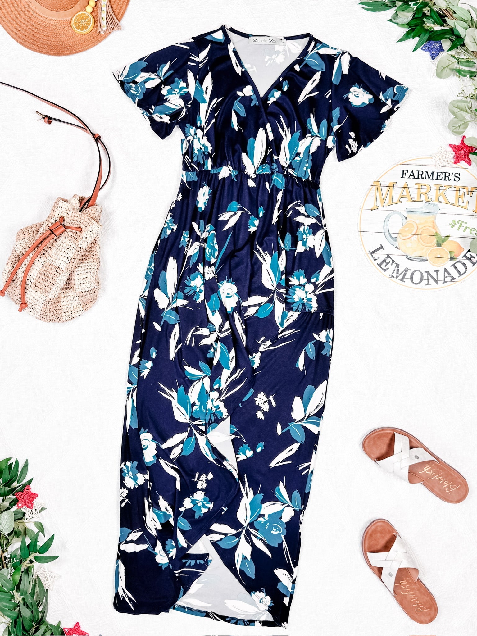 Harley High-Lo Dress - Navy and Teal Floral