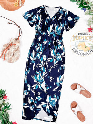 Harley High-Lo Dress - Navy and Teal Floral