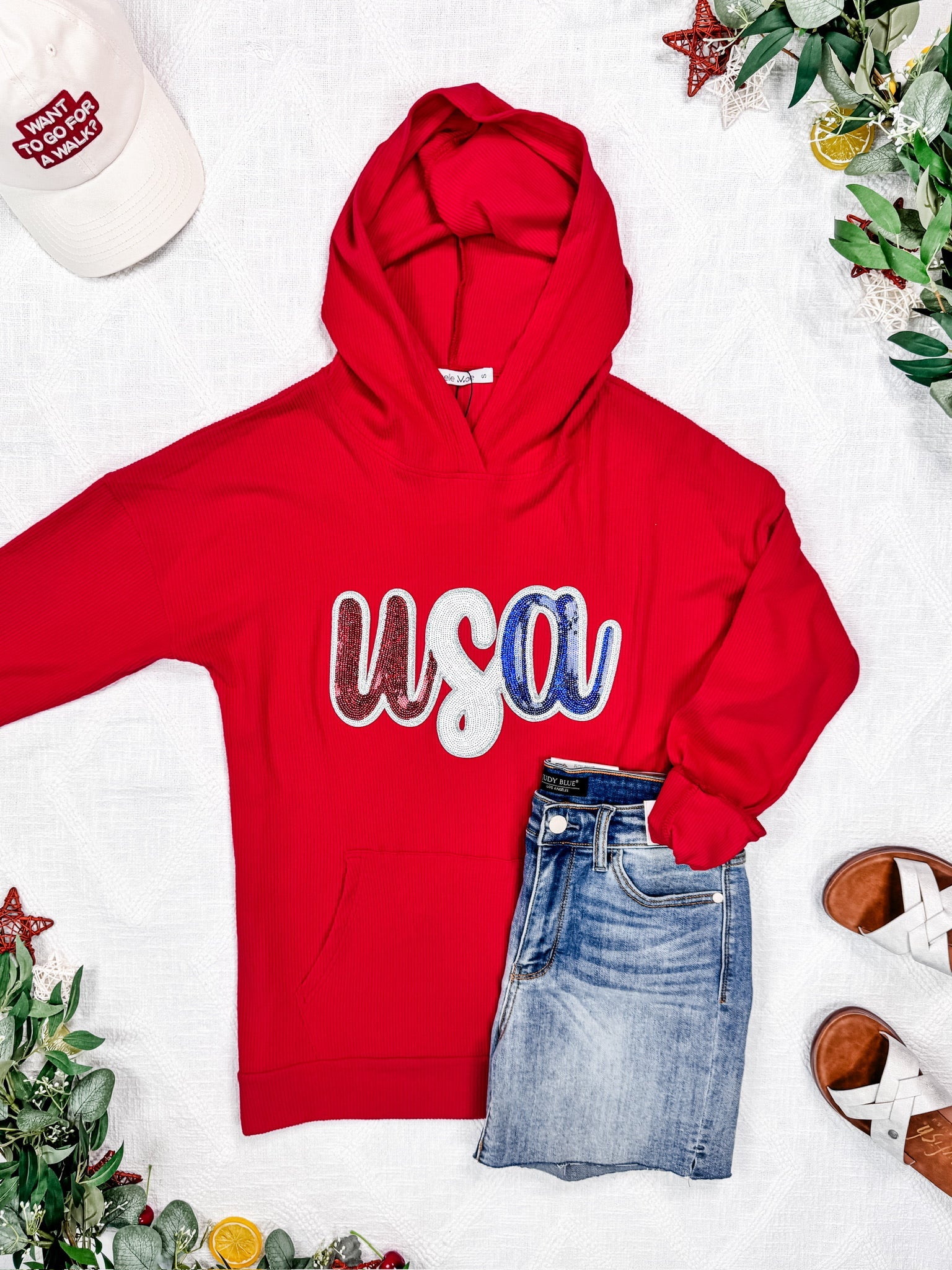 Corrine Hoodie - Red USA Sequin