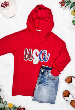 Corrine Hoodie - Red USA Sequin