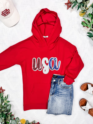 Corrine Hoodie - Red USA Sequin
