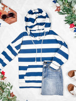 Rylie Striped Lightweight Hoodie - Navy and White